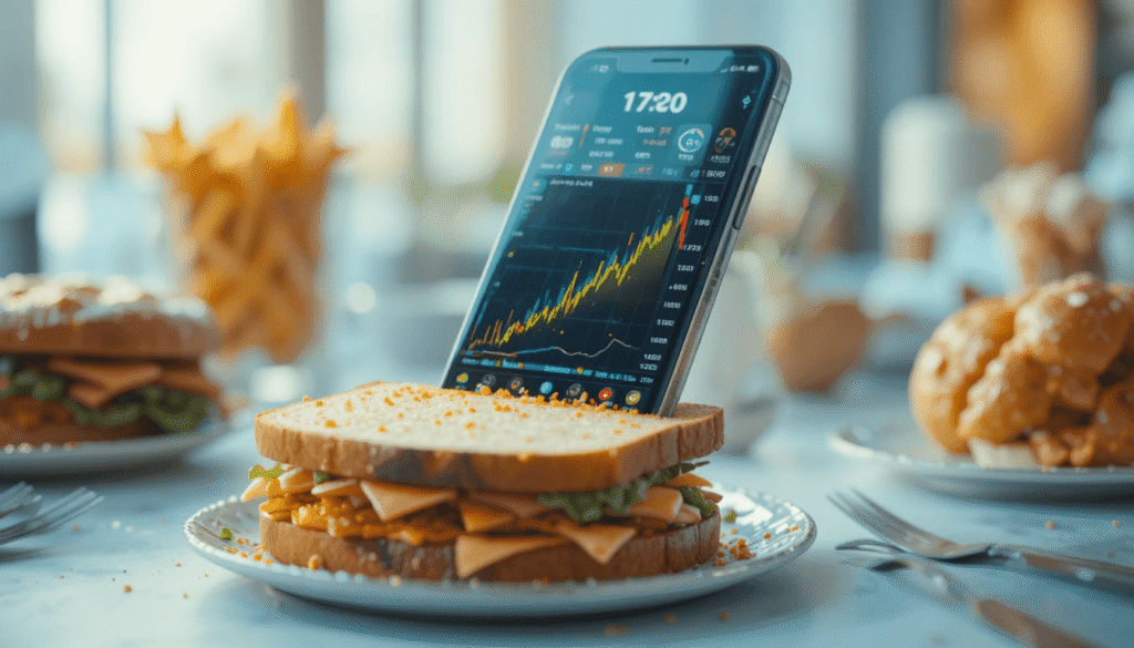 Phone screen filled with hype posts and rising chart