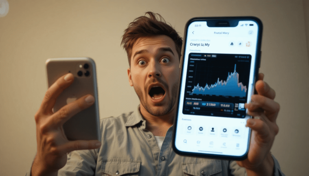 Person returning to phone with shocked expression